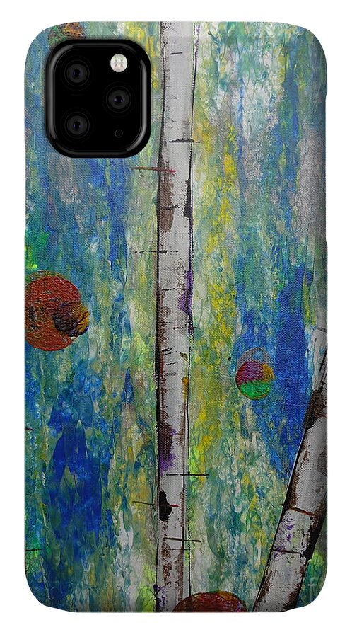 Birch Lt. Green 4 iPhone 11 Case featuring the painting Birch - Lt. Green 4 by Jacqueline Athmann