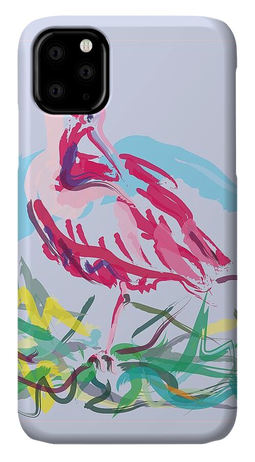 Bird iPhone 11 Case featuring the painting Bird Red Ibis by Go Van Kampen