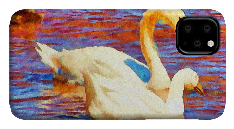Bird iPhone 11 Case featuring the painting Birds on the Lake by Jeffrey Kolker