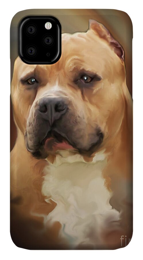Spano iPhone 11 Case featuring the painting Blond Pit Bull by Spano by Michael Spano