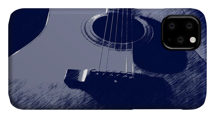 Guitar iPhone 11 Case featuring the photograph Blue Guitar by Photographic Arts And Design Studio