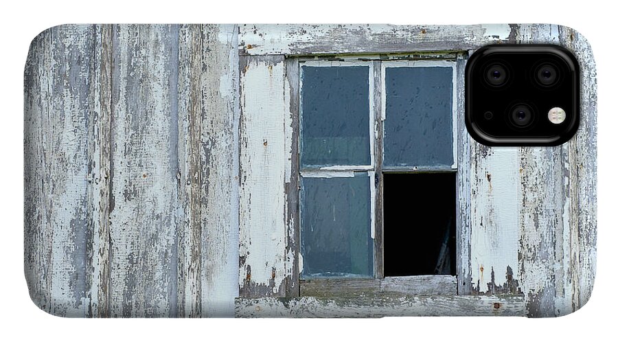Window iPhone 11 Case featuring the photograph Blue Window in Weathered Wall by Lynn Hansen