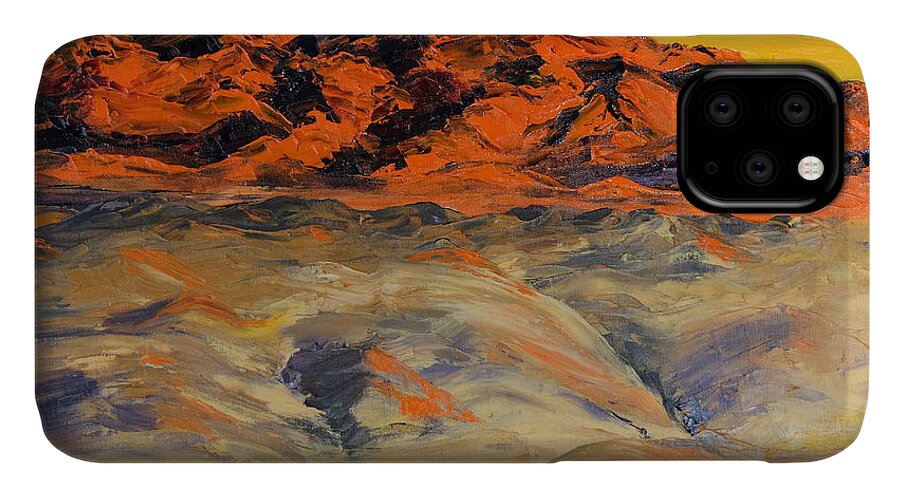 Sunlit Mountains iPhone 11 Case featuring the painting Brilliant Montana Mountains and Foothills by Cheryl Nancy Ann Gordon