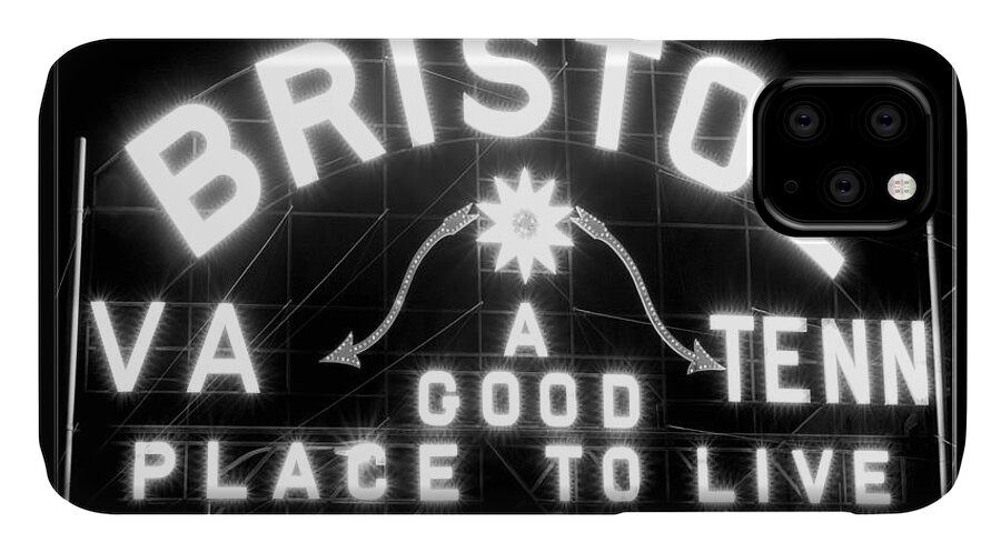 Bristol iPhone 11 Case featuring the photograph Bristol Virginia Tennesse Slogan Sign by Denise Beverly