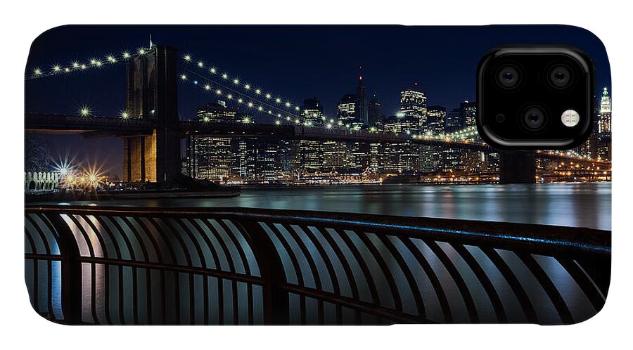 Night iPhone 11 Case featuring the photograph Brooklyn Bridge at Night by David Smith