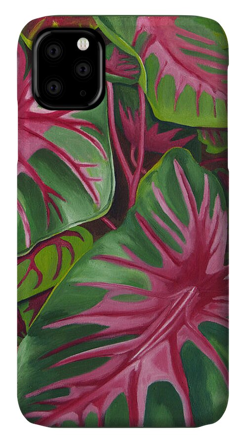 Caladiums iPhone 11 Case featuring the painting Caladiums by Annette M Stevenson