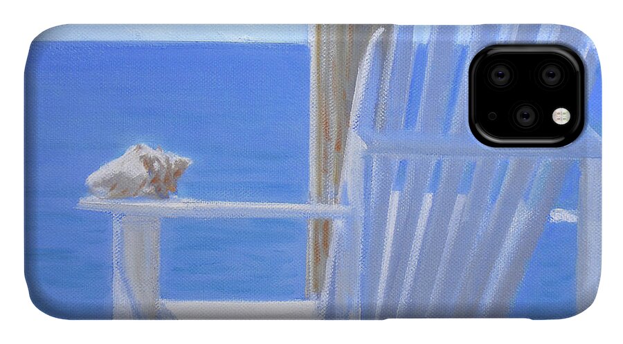 Chair View With Shell iPhone 11 Case featuring the painting Chair View with Shell by Candace Lovely