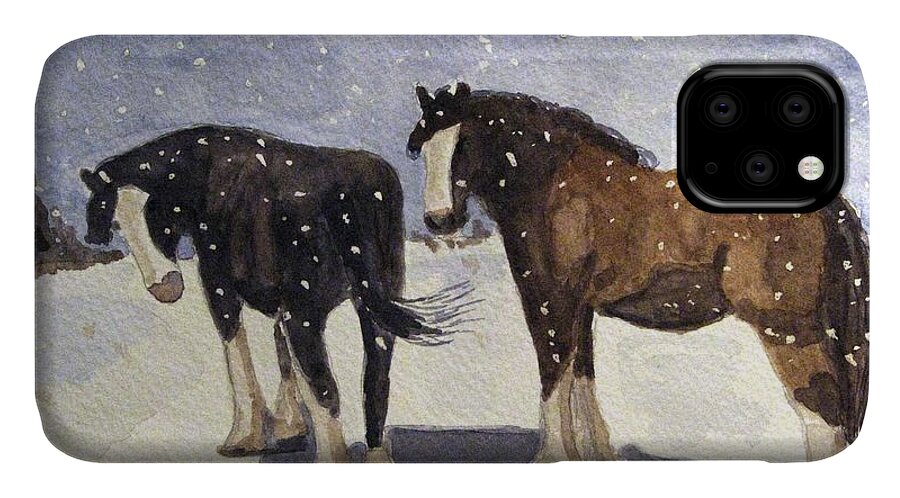 Horse iPhone 11 Case featuring the painting Chance of Flurries by Angela Davies