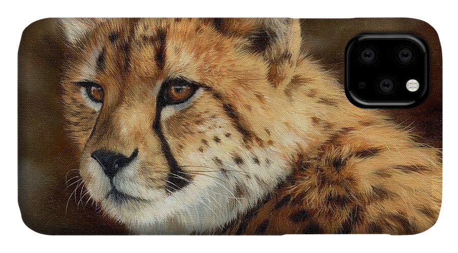 Cheetah iPhone 11 Case featuring the painting Cheetah by David Stribbling