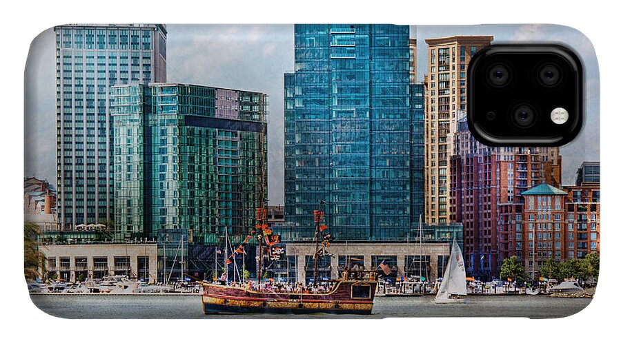 Maryland iPhone 11 Case featuring the photograph City - Baltimore MD - Harbor east by Mike Savad