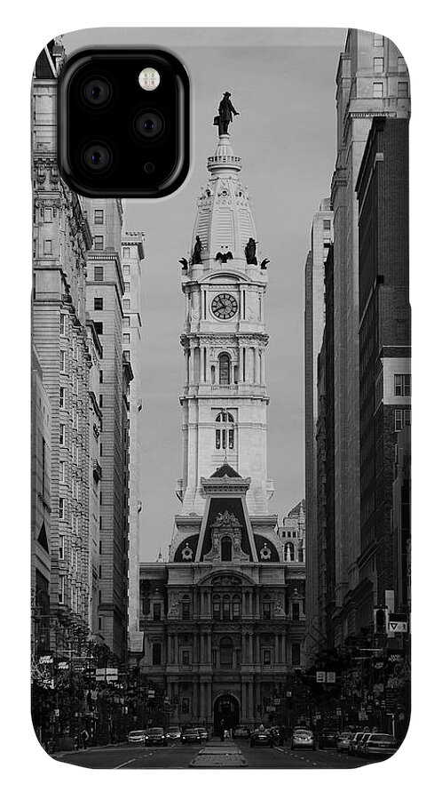 Philadelphia iPhone 11 Case featuring the photograph City Hall b/w by Jennifer Ancker