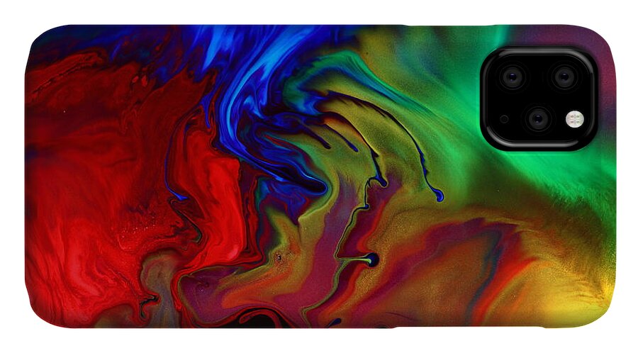 Colorful Abstract iPhone 11 Case featuring the painting Colorful Contemporary Abstract Art Fusion by Kredart