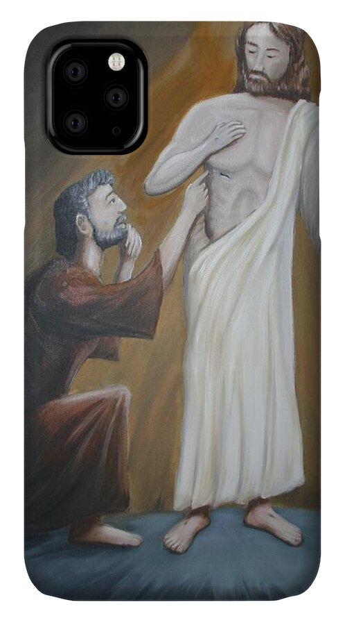 Spiritual iPhone 11 Case featuring the painting Convincing Thomas by Stacy C Bottoms