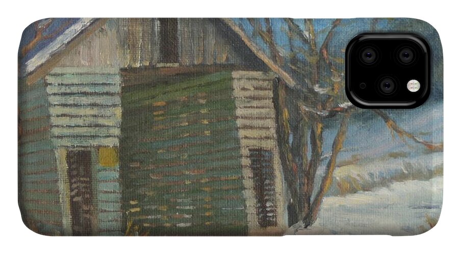 Winter iPhone 11 Case featuring the painting Corn Crib by Jeff Dickson