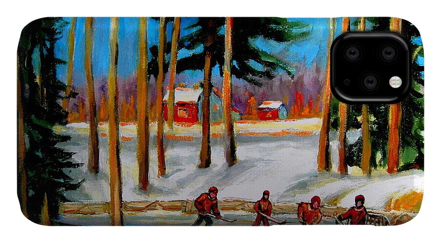 Hockey iPhone 11 Case featuring the painting Country Hockey Rink by Carole Spandau