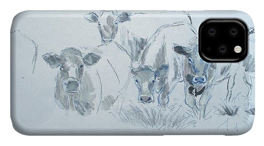Cows iPhone 11 Case featuring the painting Cow drawing by Mike Jory