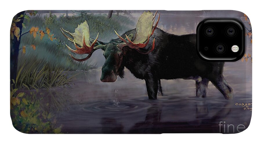 Alaskan Moose iPhone 11 Case featuring the painting Craven Moose by Robert Corsetti