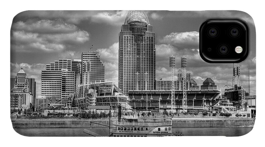Cincinnati iPhone 11 Case featuring the photograph Cruising By Cincinnati 4 BW by Mel Steinhauer