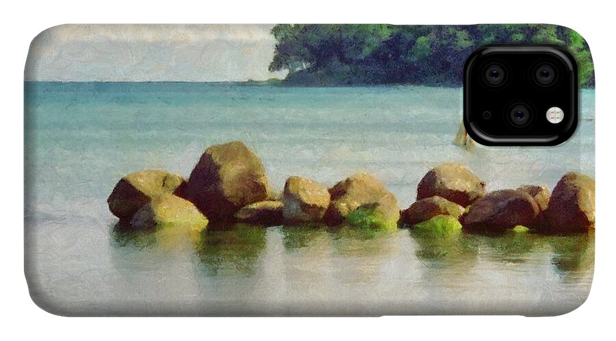 Aarhus iPhone 11 Case featuring the painting Danish Coast on the Rocks by Jeffrey Kolker