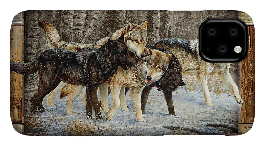 Cynthie Fisher iPhone 11 Case featuring the painting Deco Wolves by JQ Licensing
