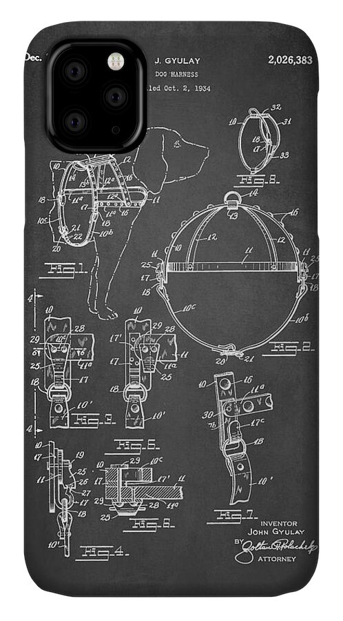 Dog Harness Patent iPhone 11 Case featuring the digital art Dog Harness Patent 1935 by Patricia Lintner