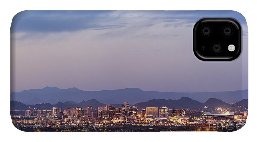 Downtown iPhone 11 Case featuring the photograph Downtown Phoenix Arizona dusk panorama by Ken Brown