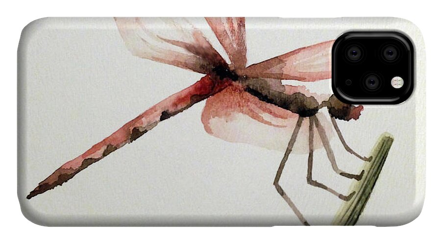 Dragonfly iPhone 11 Case featuring the painting Dragonfly by Lynellen Nielsen
