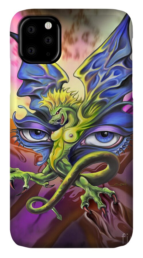 Spano iPhone 11 Case featuring the painting Dragons Eyes by Spano by Michael Spano