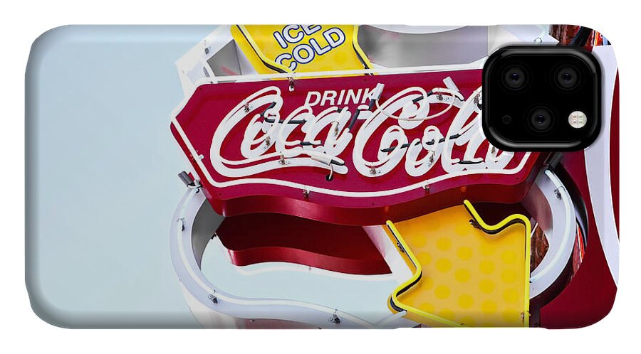 Route 66 iPhone 11 Case featuring the photograph Drink Coca Cola Vintage Neon Sign by Gigi Ebert