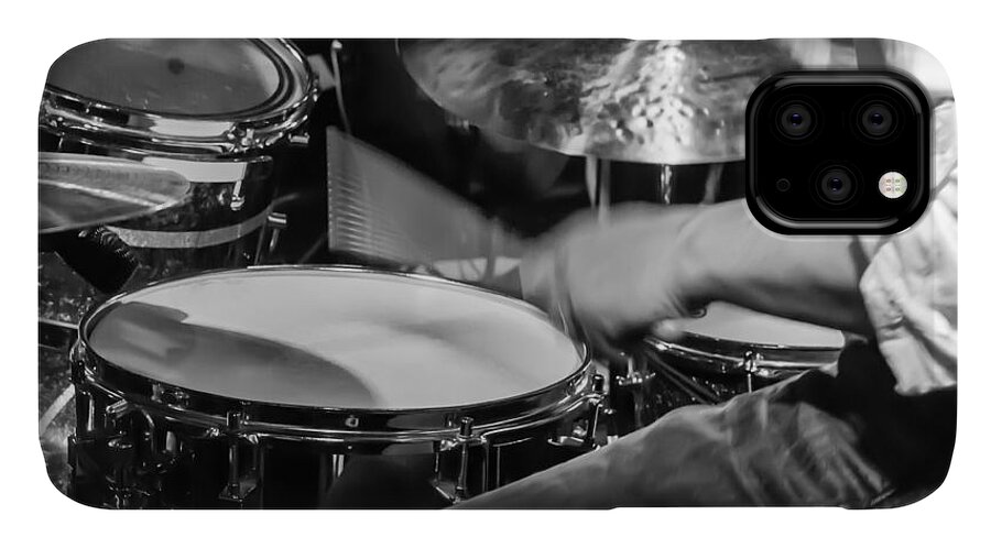 Drum Set iPhone 11 Case featuring the photograph Drummer at work by Photographic Arts And Design Studio