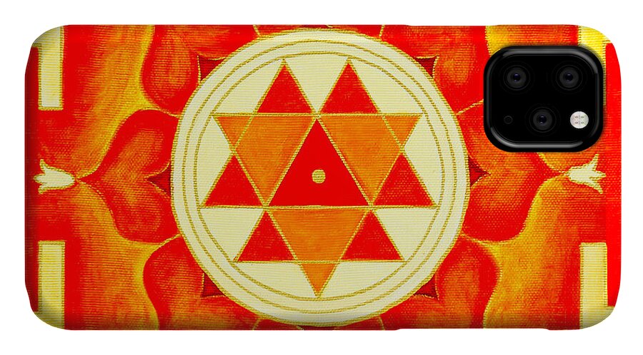 Symbols iPhone 11 Case featuring the photograph Durga Yantra is a powerful Yantra for transformation of consciousness by Raimond Klavins