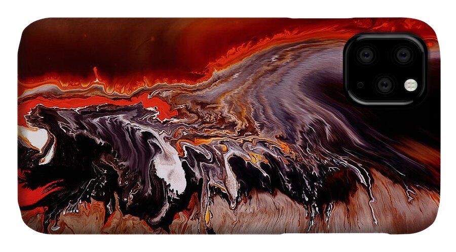 Red iPhone 11 Case featuring the painting Enormous Power Wall Red Abstract Art by KREDART by Serg Wiaderny