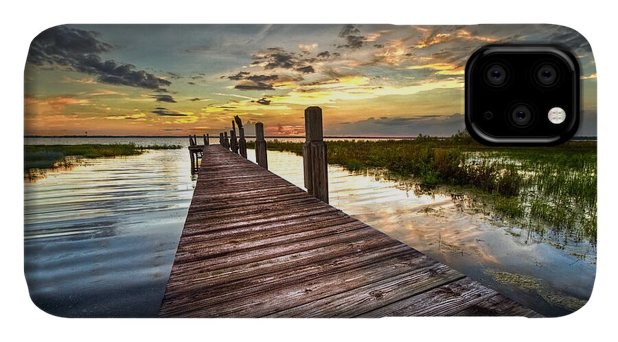 Clouds iPhone 11 Case featuring the photograph Evening Dock by Debra and Dave Vanderlaan