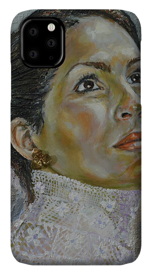 Woman iPhone 11 Case featuring the painting Expecting by Raija Merila