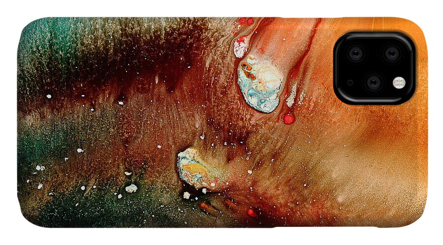 Space iPhone 11 Case featuring the painting Falling Comet Colorful Abstract Art by kREDArt by Serg Wiaderny