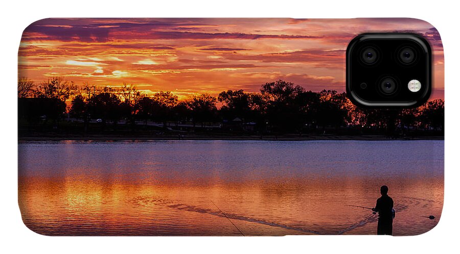 2 Fishing Poles iPhone 11 Case featuring the photograph Fisherman at Sunrise by Teri Virbickis