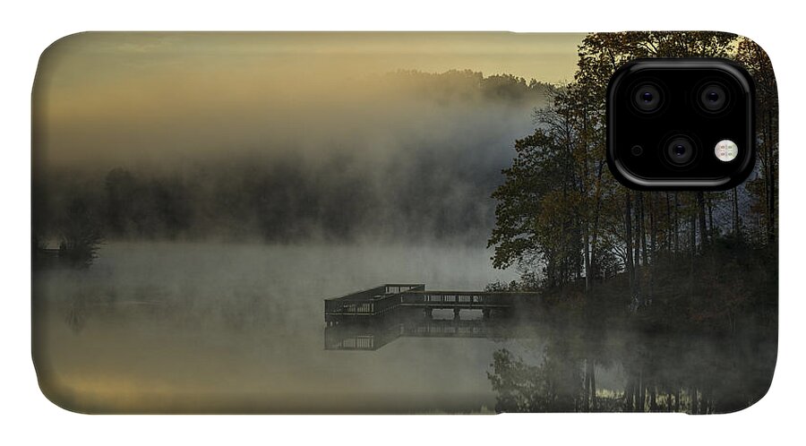 Fishing Dock In Fog iPhone 11 Case featuring the photograph Fishing Dock by David Waldrop