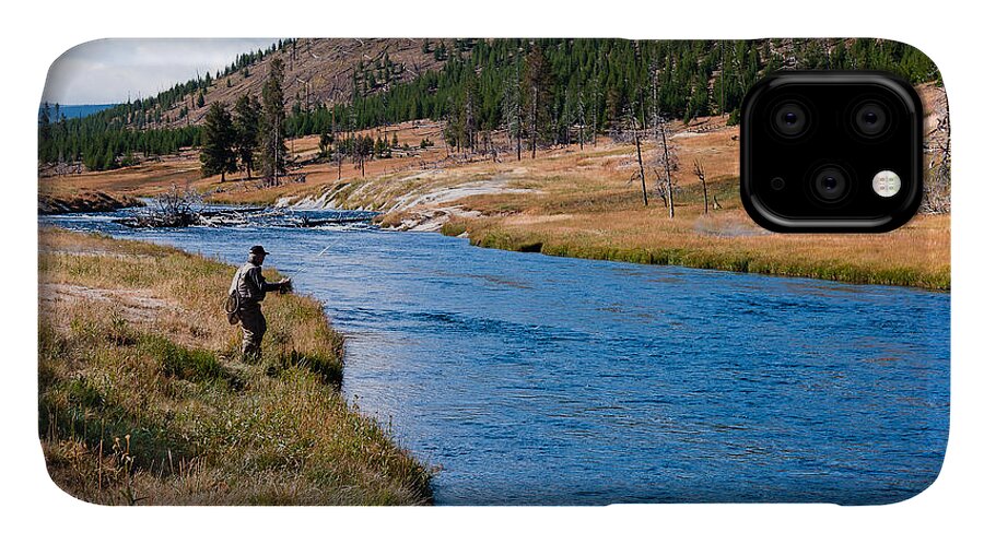 Wyoming iPhone 11 Case featuring the photograph Fly Fishing in Yellowstone by Lars Lentz