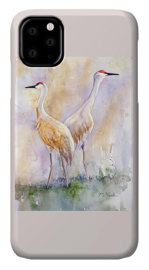 Cranes iPhone 11 Case featuring the painting For Life by Marsha Karle