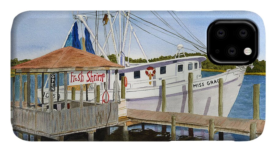 Boat iPhone 11 Case featuring the painting Fresh Shrimp by Jill Ciccone Pike