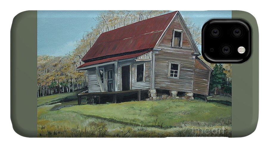 Gates Chapel iPhone 11 Case featuring the painting Gates Chapel - Ellijay GA - Old Homestead by Jan Dappen