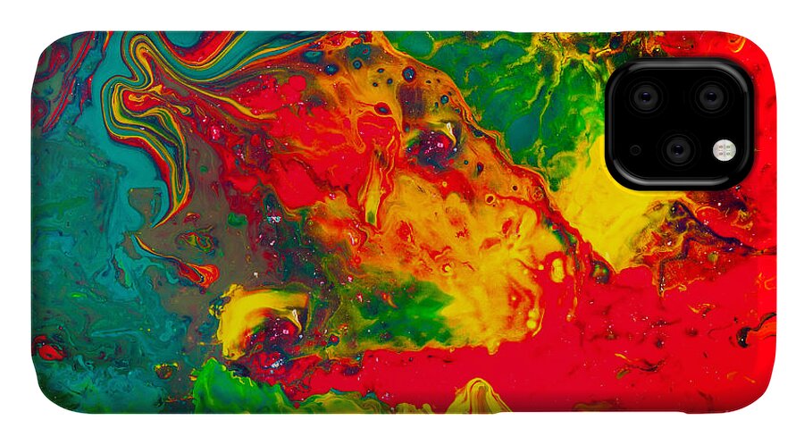 Gecko iPhone 11 Case featuring the painting Gecko - Colorful Abstract Painting by Modern Abstract