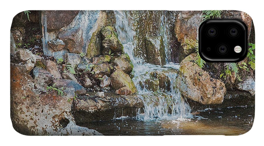 Sunbeam; Water; Waterfall; Gentle; Green; Pool; Pond; iPhone 11 Case featuring the photograph Gentle Waterfall with Sunbeam by David Coblitz