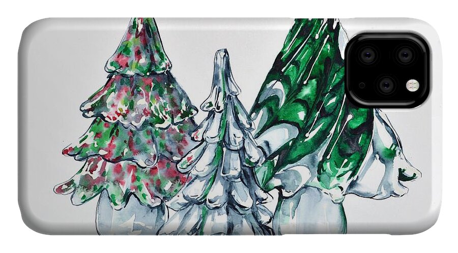 Christmas iPhone 11 Case featuring the painting Glass Forest by Jane Loveall