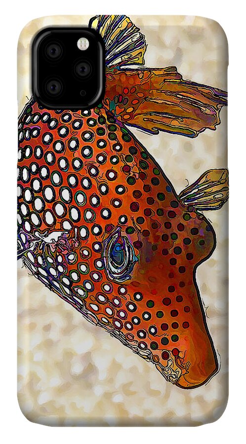 Nature iPhone 11 Case featuring the digital art Guinea Fowl Puffer Fish by ABeautifulSky Photography by Bill Caldwell