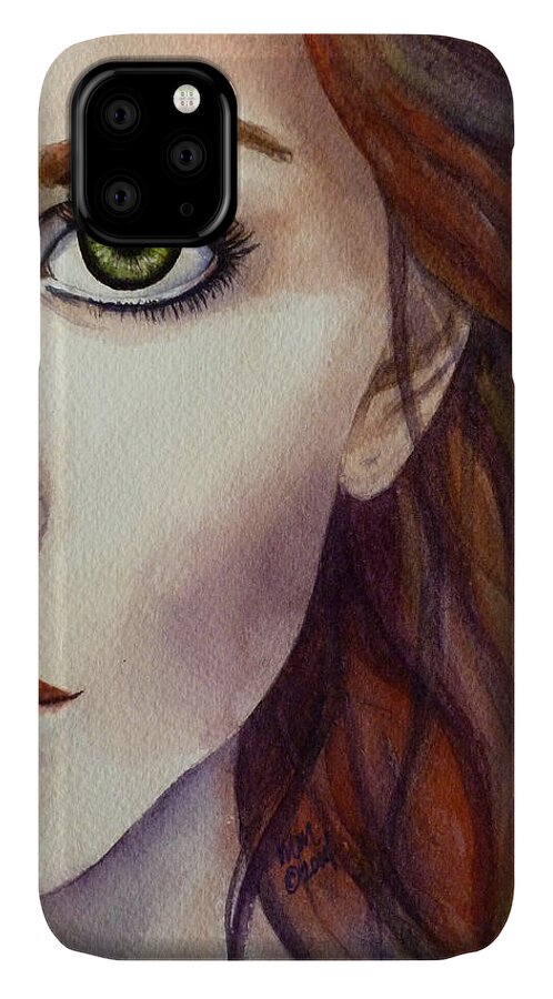 Portrait Of A Redhead. Half A Face iPhone 11 Case featuring the painting Half a Life by Michal Madison
