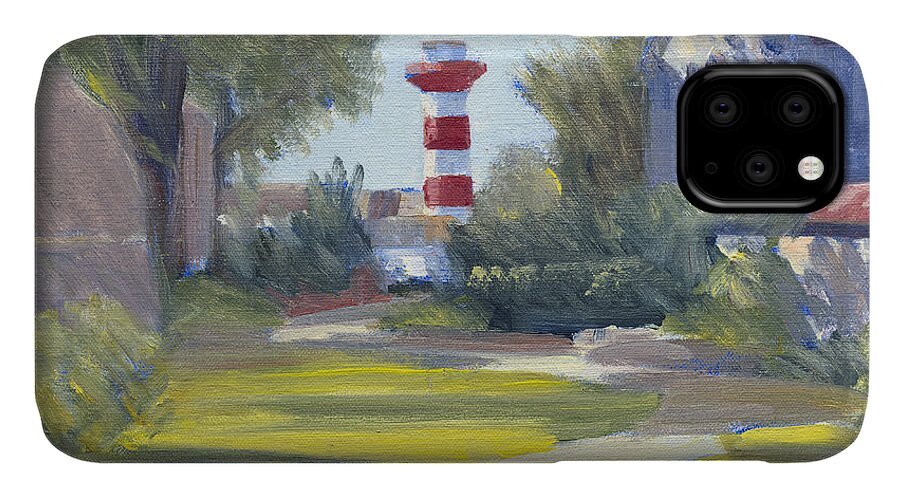 Best Known And Best Loved Landmark iPhone 11 Case featuring the painting Harbour Town Lighthouse Path by Candace Lovely