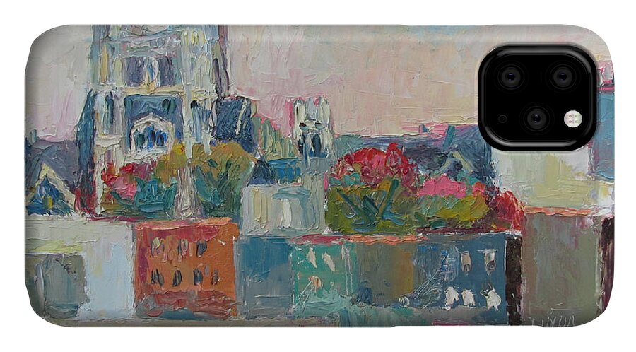 Harlem iPhone 11 Case featuring the painting Harlem Rooftops by Linda Novick