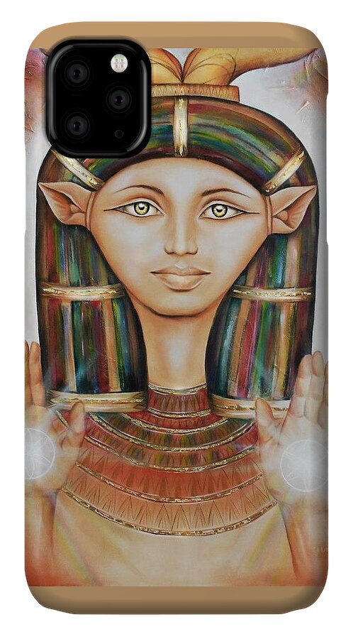 Hathor iPhone 11 Case featuring the painting Hathor Rendition by Robyn Chance