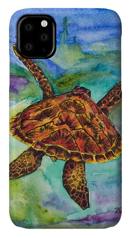 Turtle iPhone 11 Case featuring the painting Hawaiian Sea Turtle by Dale Bernard